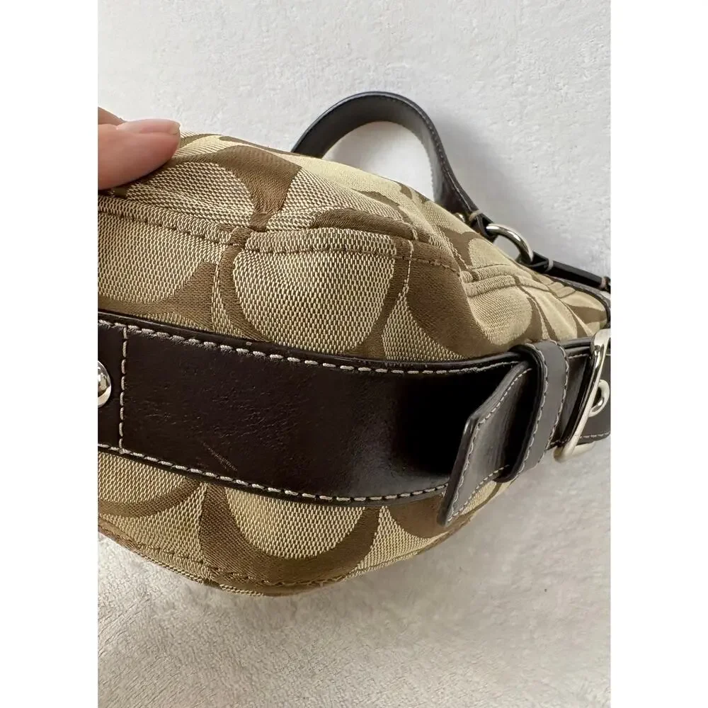 Coach Signature Y2K Zoe Hobo in Tan/Dark Brown Jacquard with Custom Charm